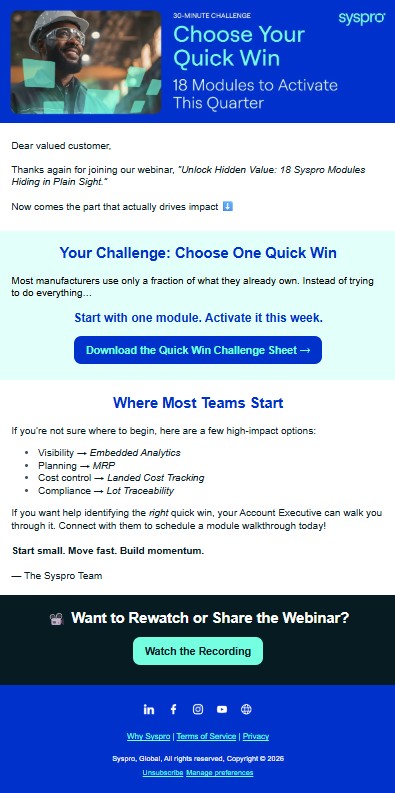 Quick win post-event email