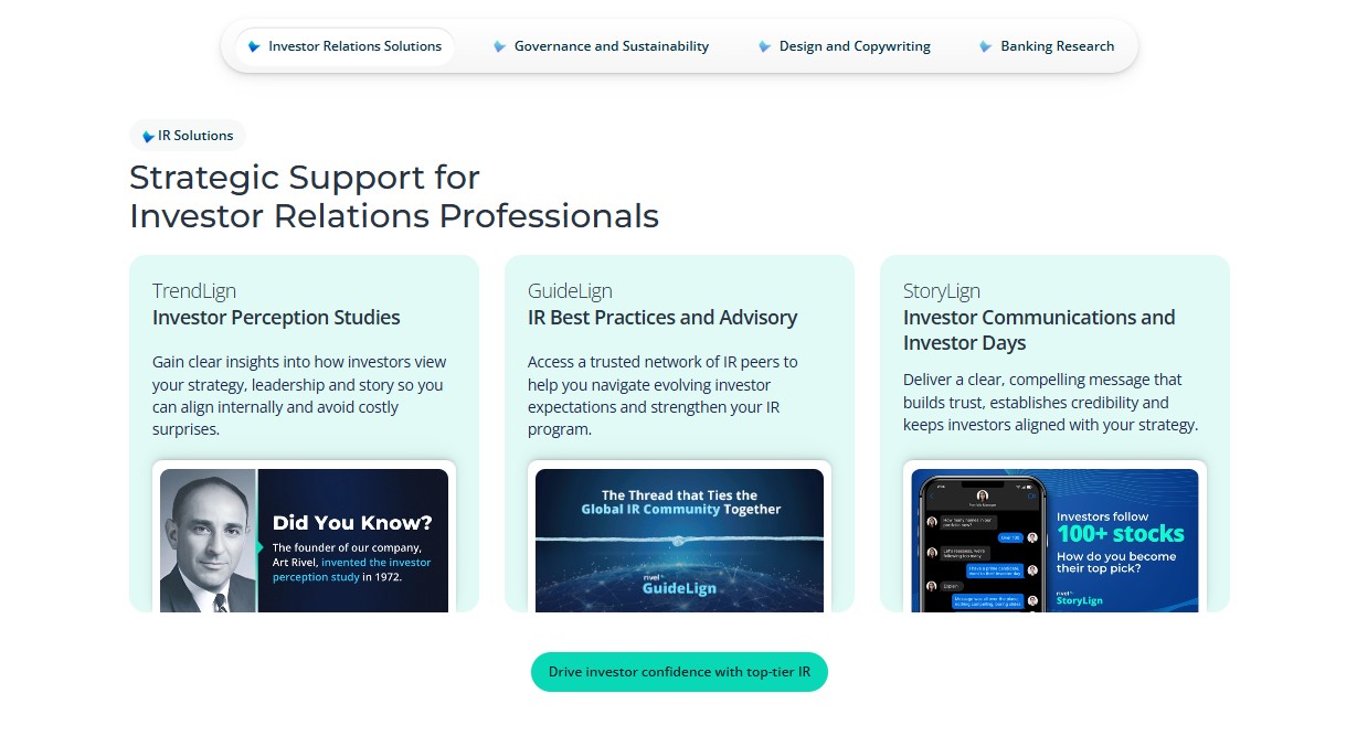 Rivel solutions page after redesign