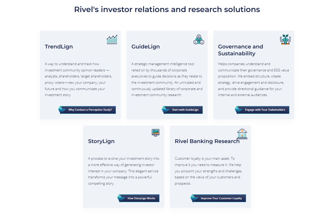 Rivel solutions page before redesign